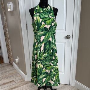 Green Leaf Print Sleeveless Donna Rico Dress